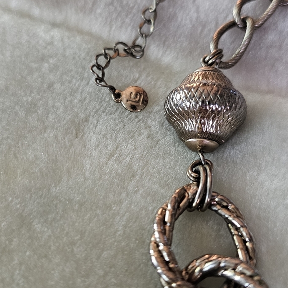 LIZ CLAIBORNE Chunky Double Rope Necklace Oxidized Silver Tone LOT710 - Picture 5 of 11